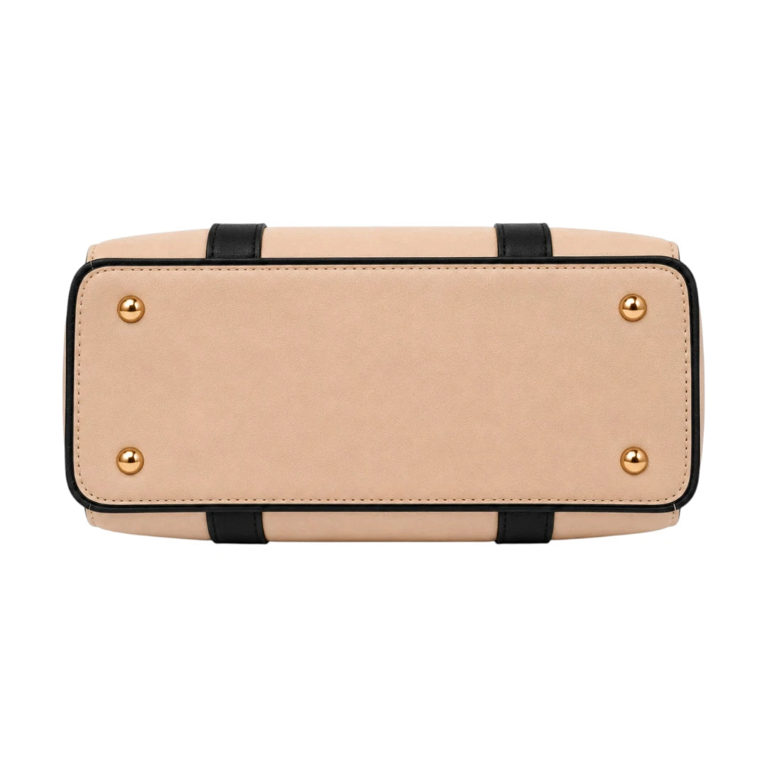 Bagluna Beige Faux Leather Bow Satchel Handbag