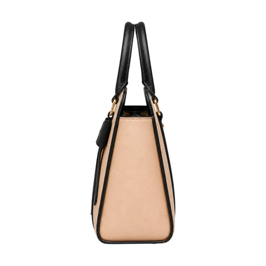 Bagluna Beige Faux Leather Bow Satchel Handbag