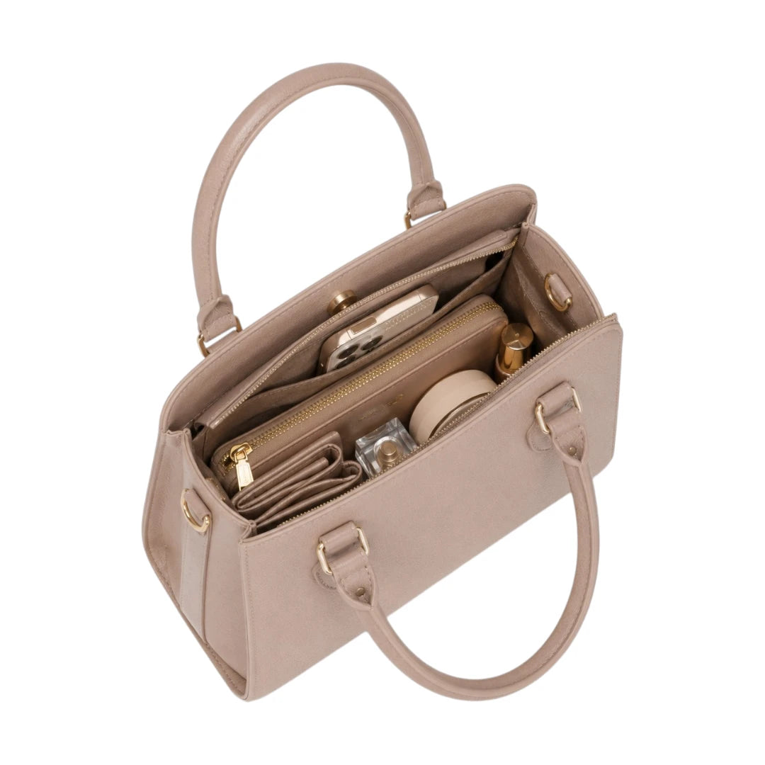Bagluna Beige Faux Leather Classic Satchel Handbag