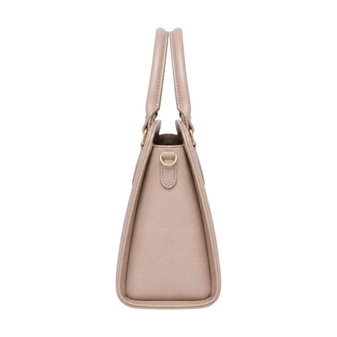 Bagluna Beige Faux Leather Classic Satchel Handbag