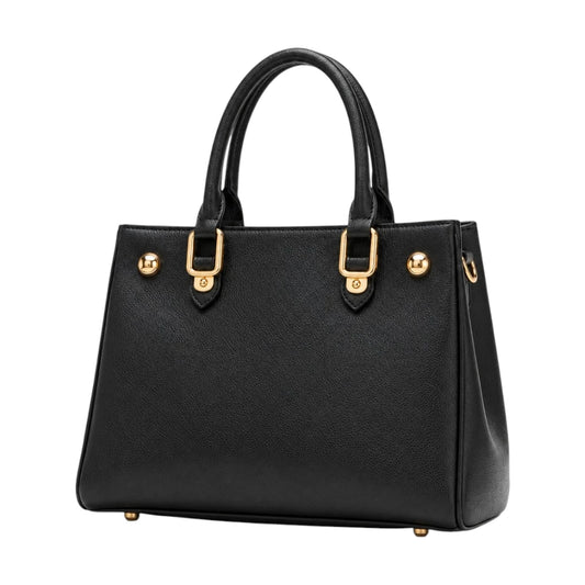 Bagluna Black Structured Satchel Handbag with Gold-Tone Accents
