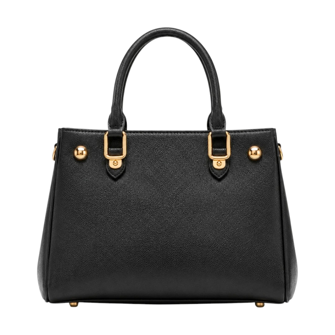 Bagluna Black Structured Satchel Handbag with Gold-Tone Accents