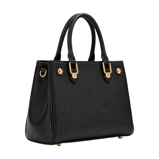Bagluna Black Structured Satchel Handbag with Gold-Tone Accents