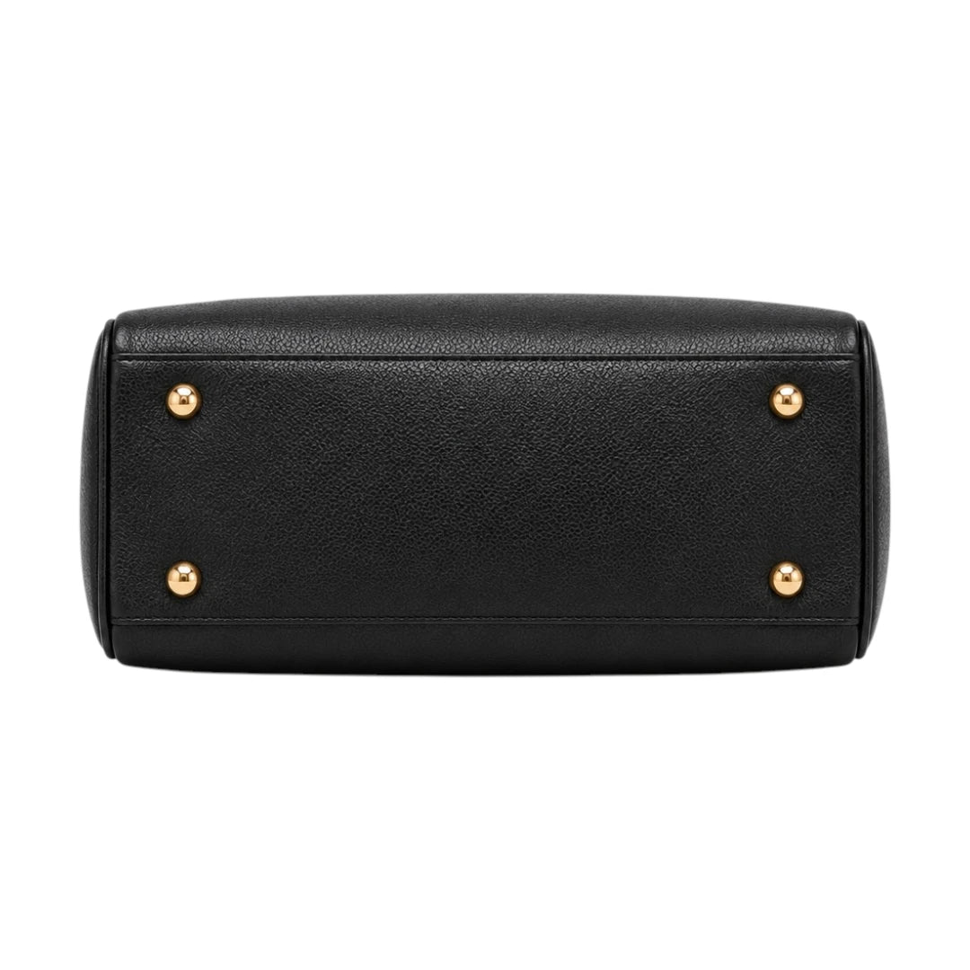 Bagluna Black Structured Satchel Handbag with Gold-Tone Accents