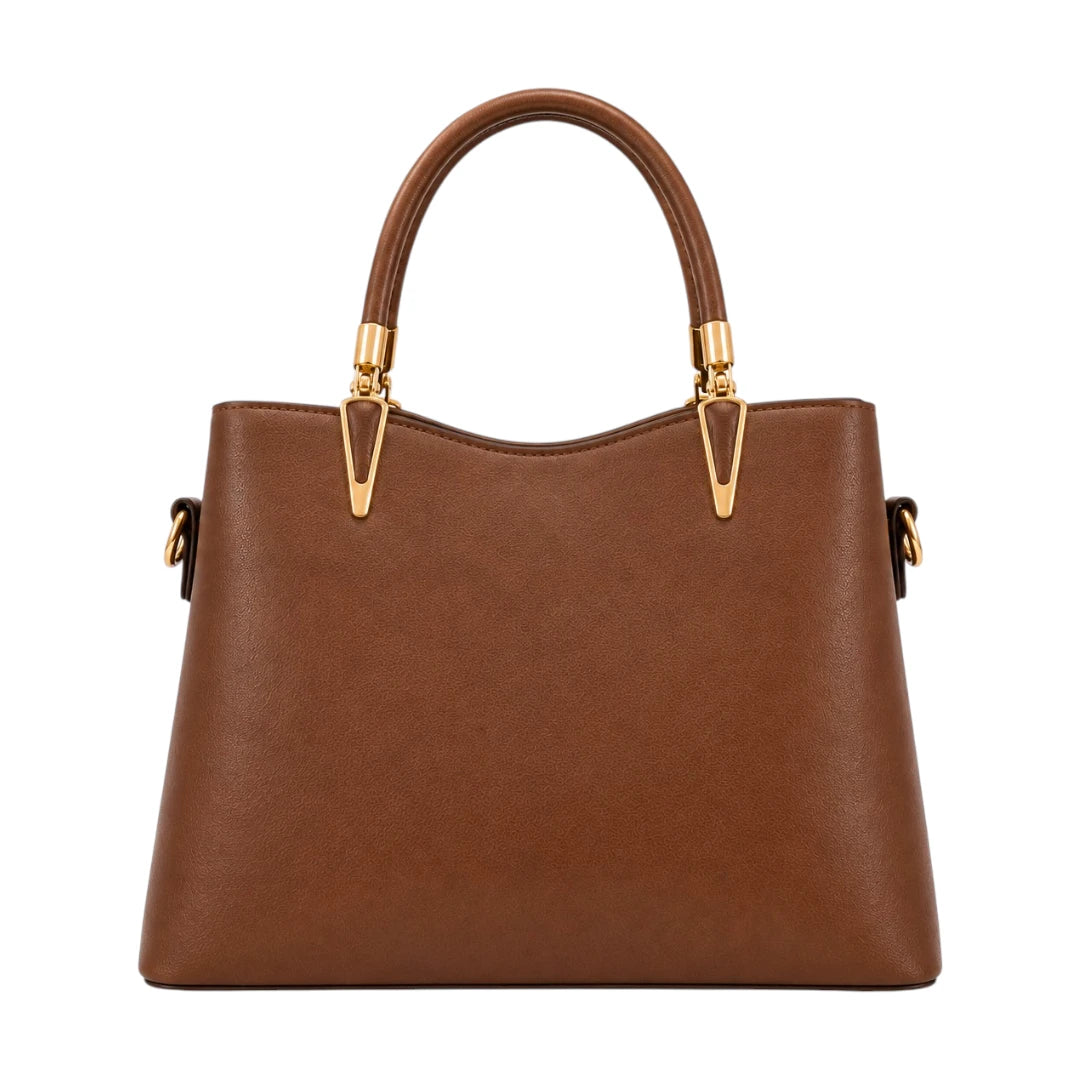 Bagluna Brown Faux Leather Satchel Handbag with Heart Charm