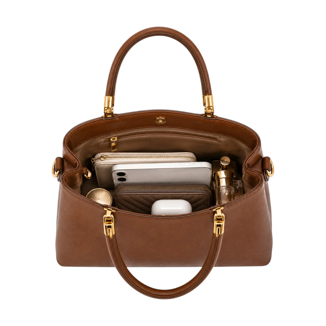 Bagluna Brown Faux Leather Satchel Handbag with Heart Charm