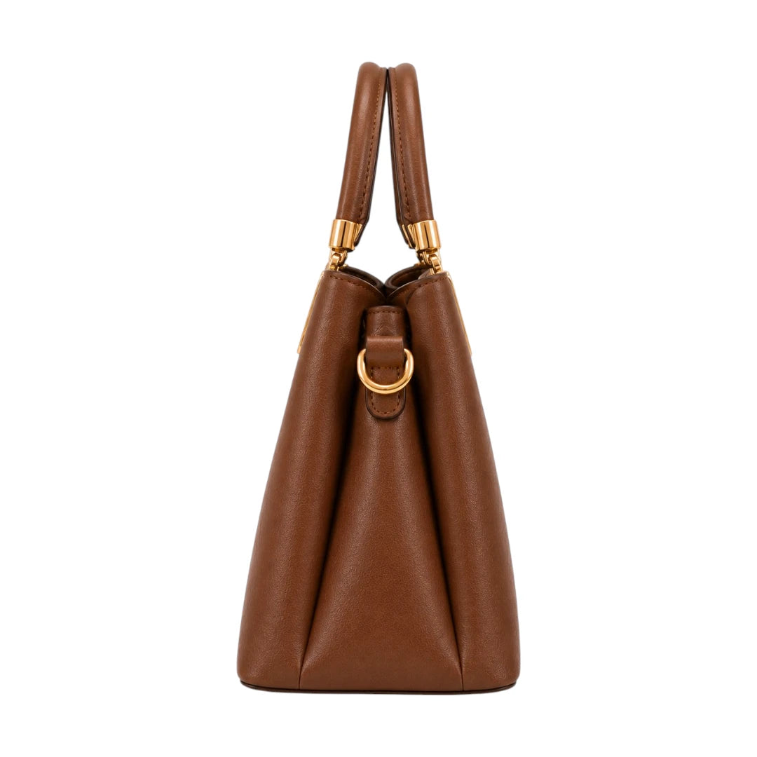 Bagluna Brown Faux Leather Satchel Handbag with Heart Charm