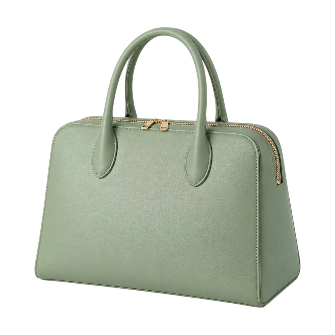 Bagluna Green Faux Leather Zip Satchel Handbag