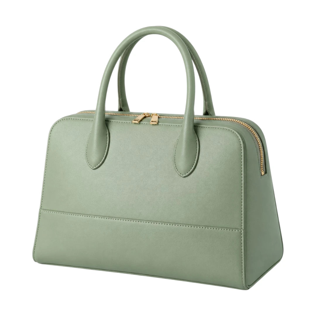 Bagluna Green Faux Leather Zip Satchel Handbag