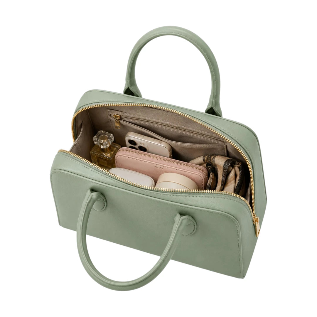 Bagluna Green Faux Leather Zip Satchel Handbag