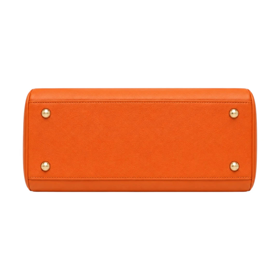 Bagluna Orange Faux Leather Structured Satchel Handbag