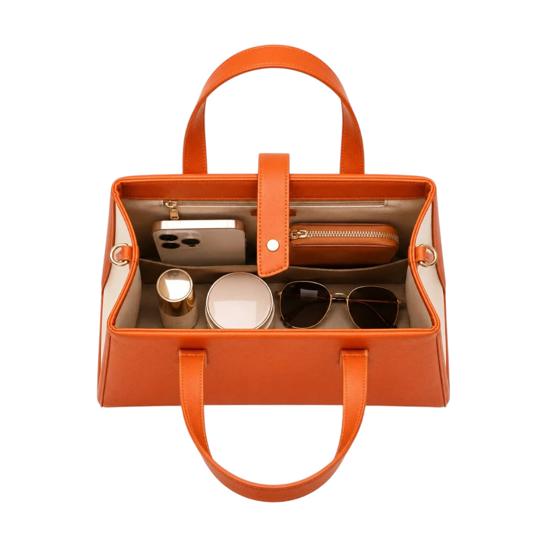 Bagluna Orange Faux Leather Structured Satchel Handbag