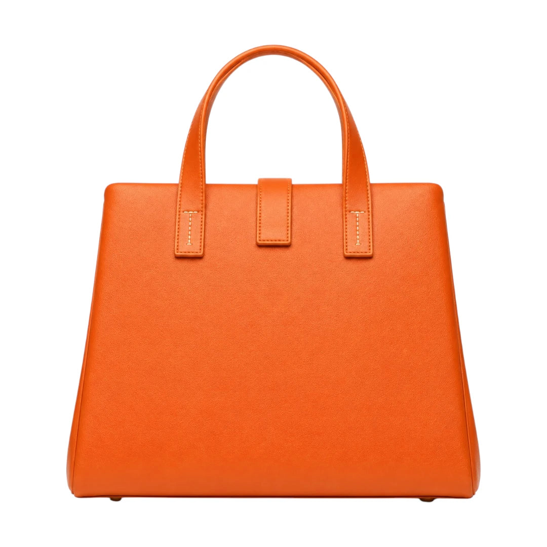 Bagluna Orange Faux Leather Structured Satchel Handbag