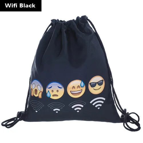 2016 new fashion Women Emoji Backpack 3D printing travel softback  women mochila drawstring bag mens backpacks