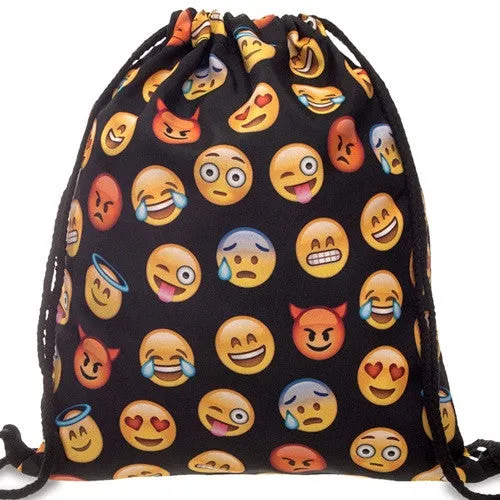 2016 new fashion Women Emoji Backpack 3D printing travel softback  women mochila drawstring bag mens backpacks