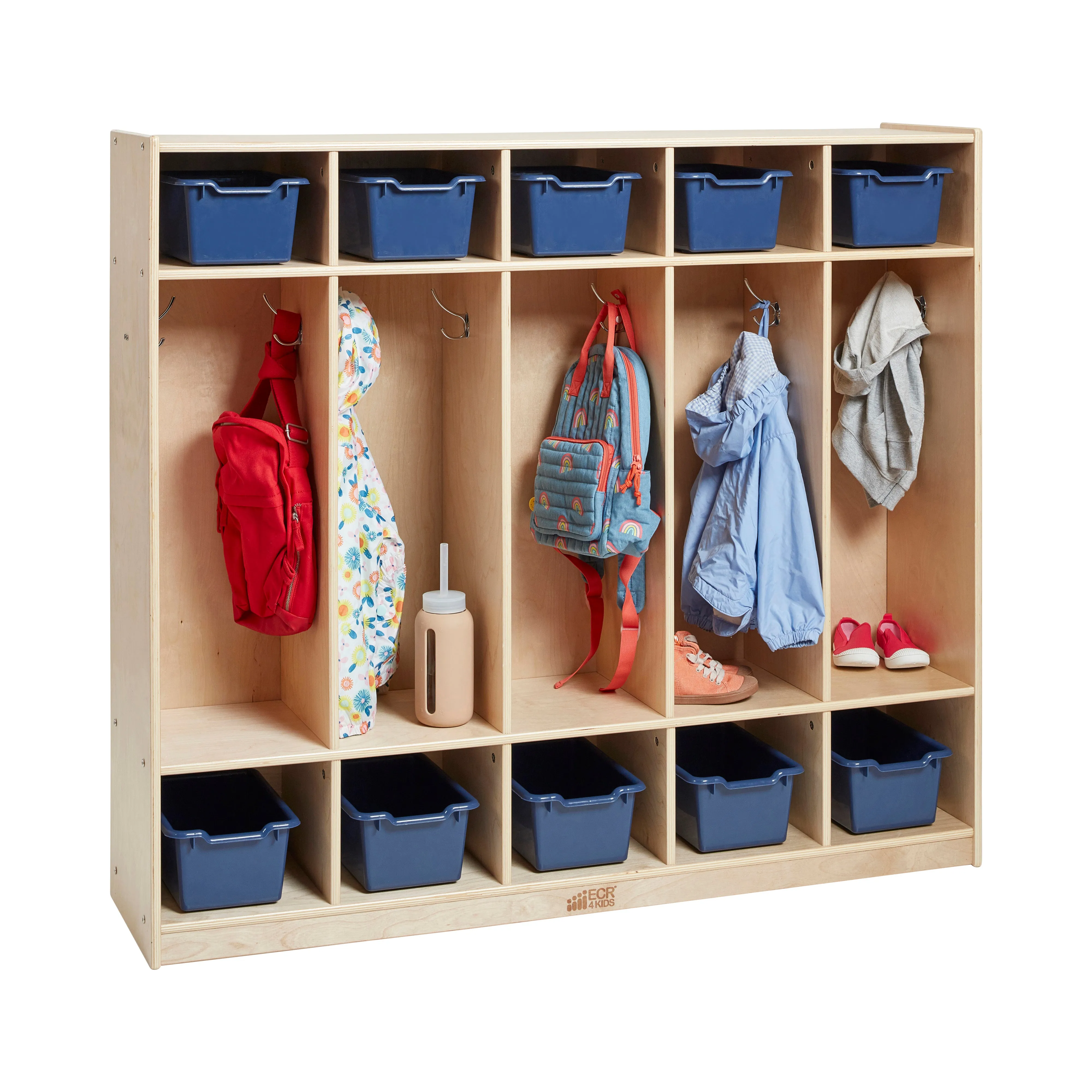 5-Section Coat Locker with 10 Scoop Front Storage Bins, Natural