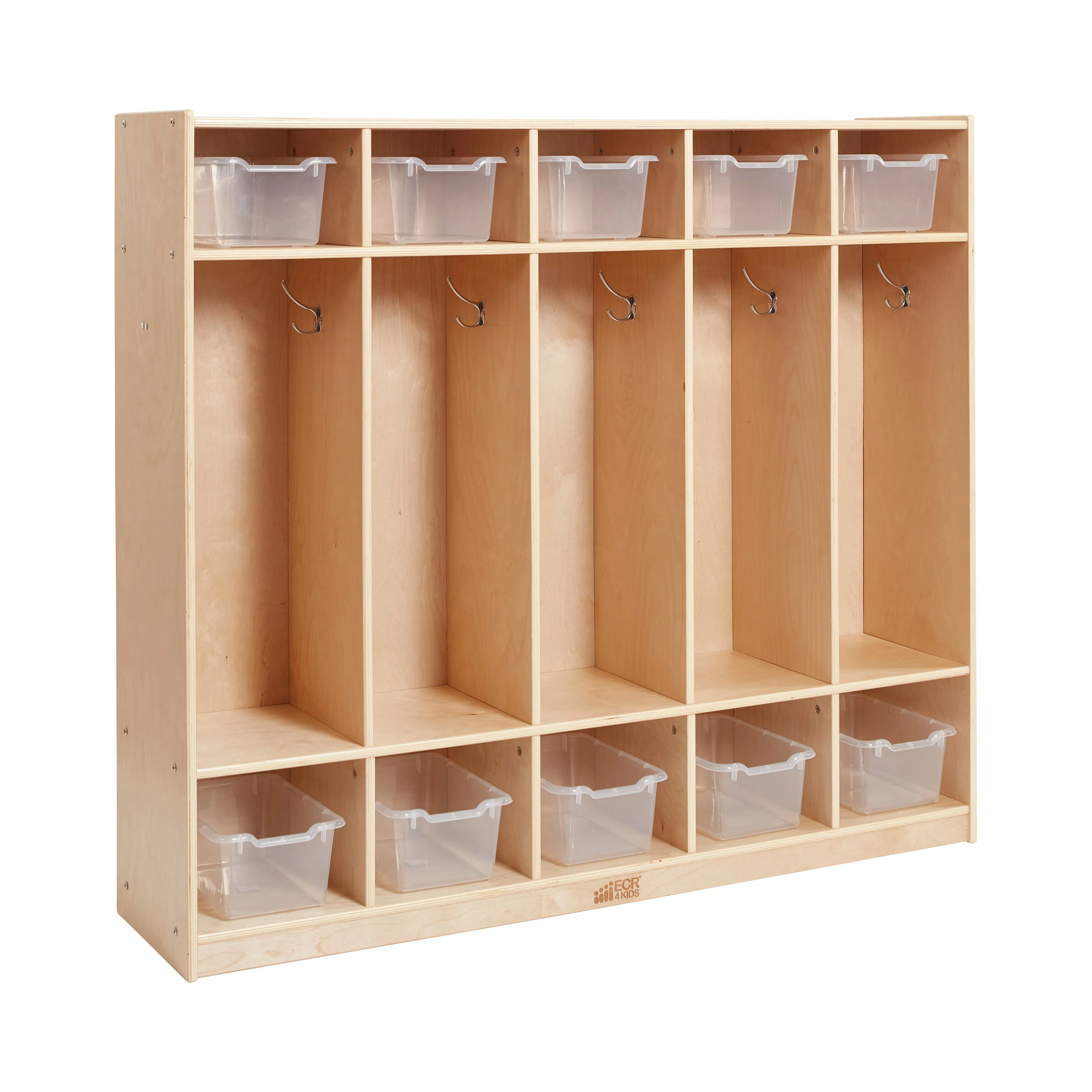 5-Section Coat Locker with 10 Scoop Front Storage Bins, Natural