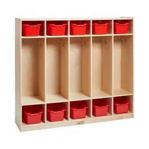 5-Section Coat Locker with 10 Scoop Front Storage Bins, Natural