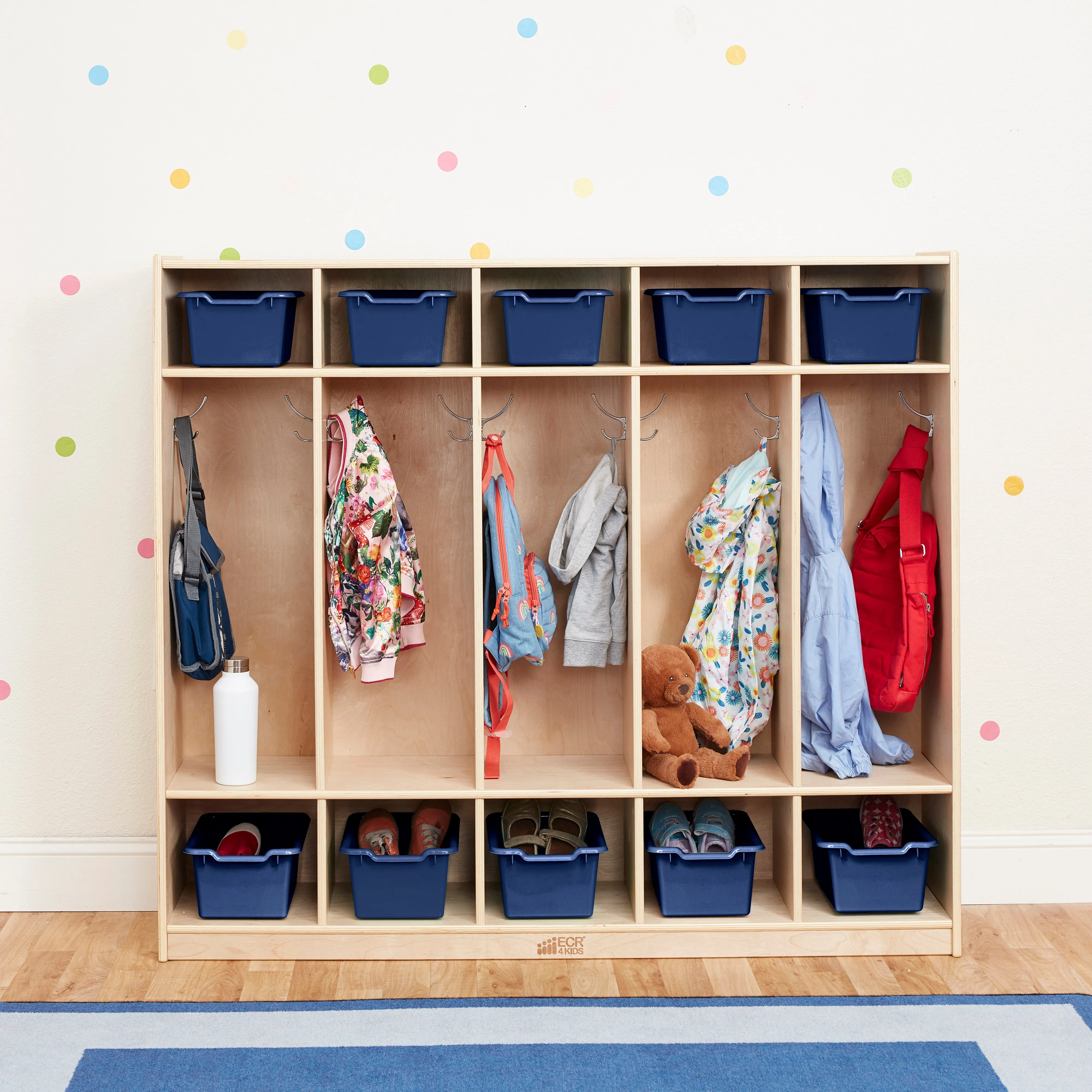 5-Section Coat Locker with 10 Scoop Front Storage Bins, Natural