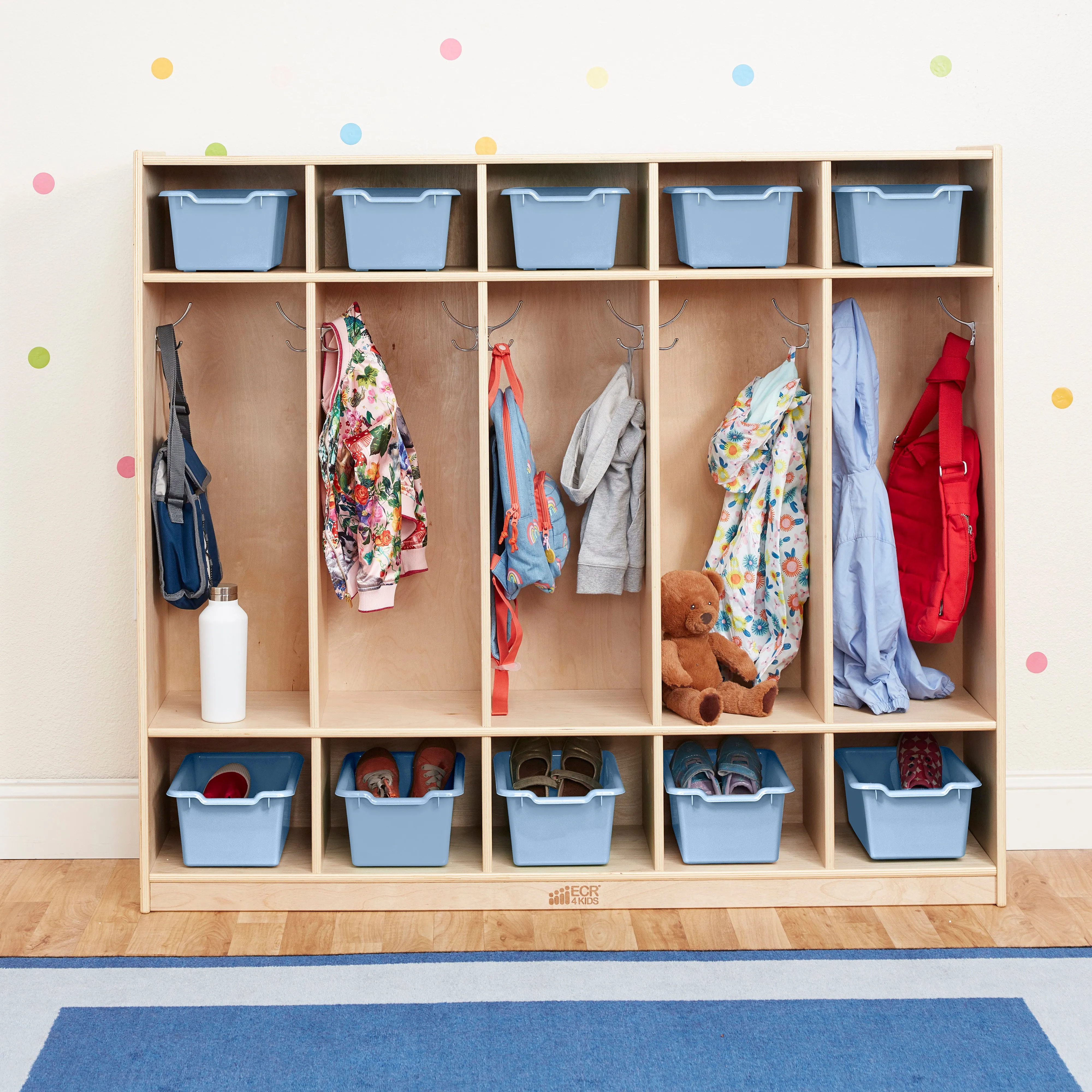 5-Section Coat Locker with 10 Scoop Front Storage Bins, Natural