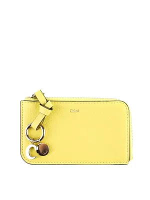 Alphabet Half Zipper Leather Card Wallet Yellow