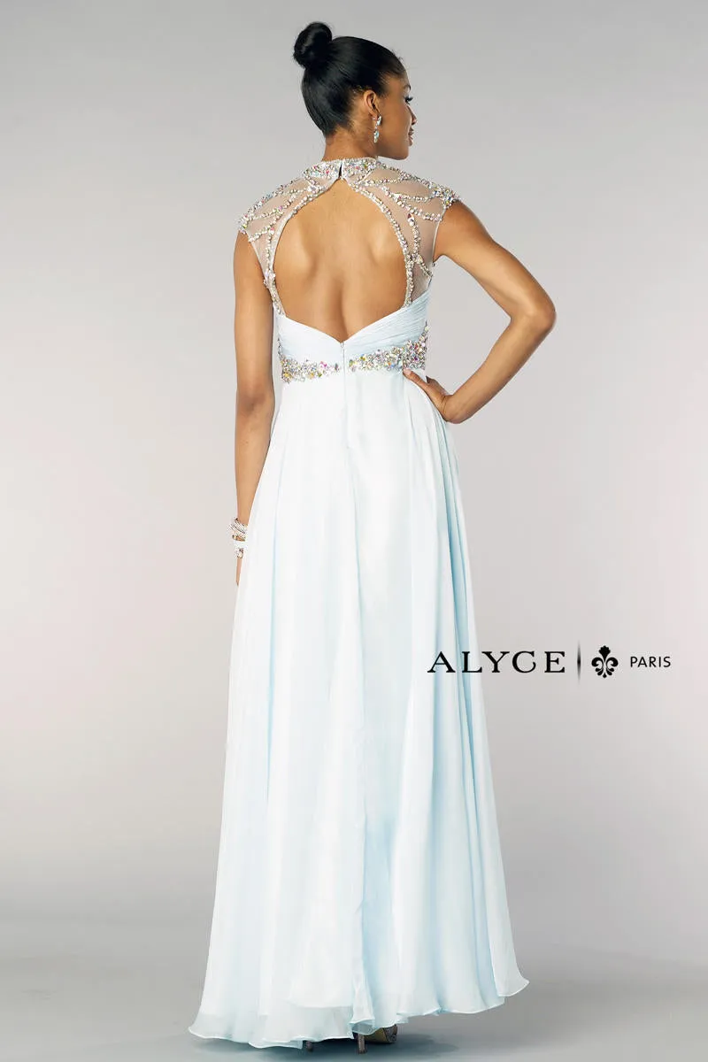 Alyce Paris 6414 Ice Blue Beaded Illusion Neckline Chiffon Prom Dress