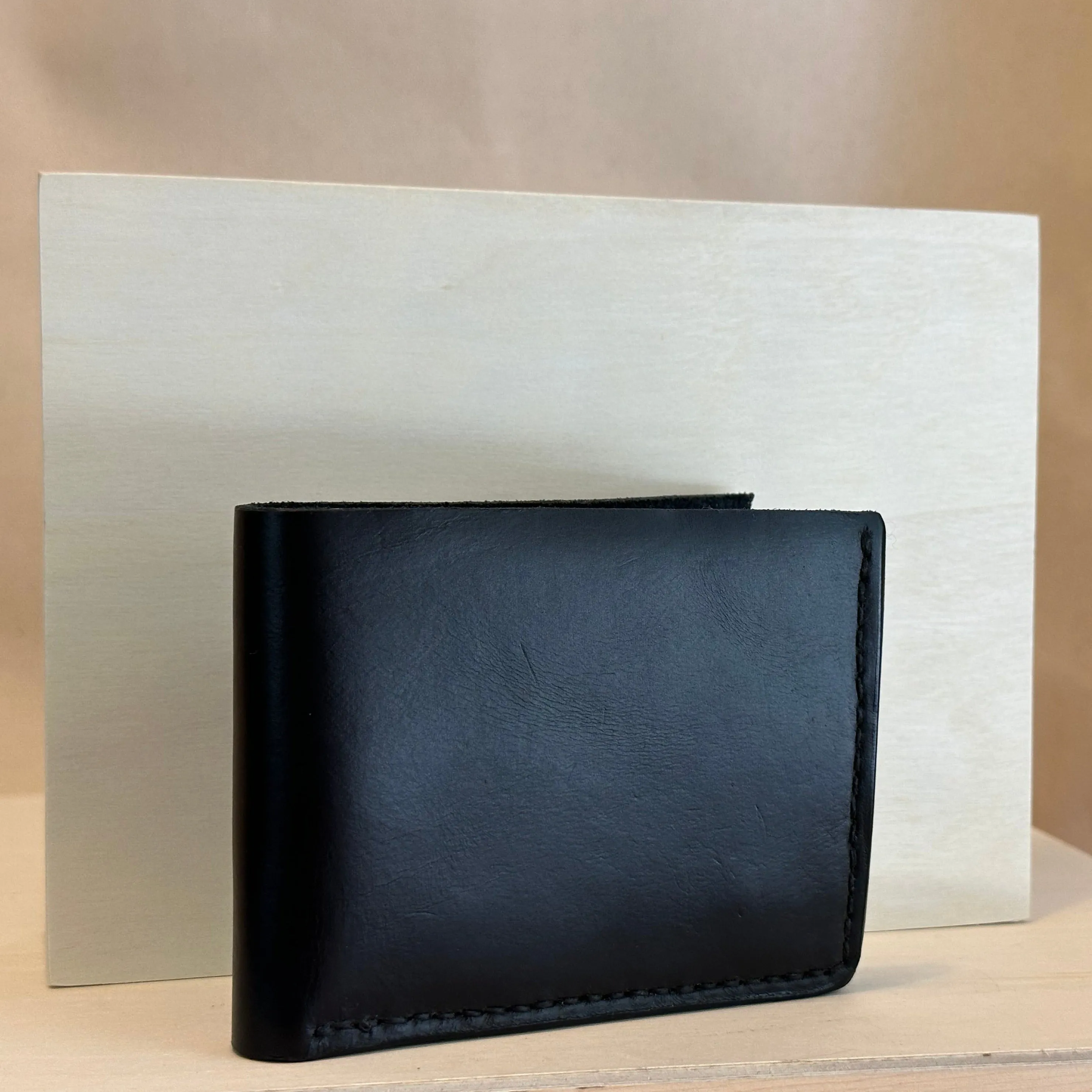 Black Bi Fold Handstitched Leather Wallet