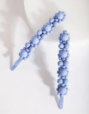 Blue Multi Bead Hair Clip Duo