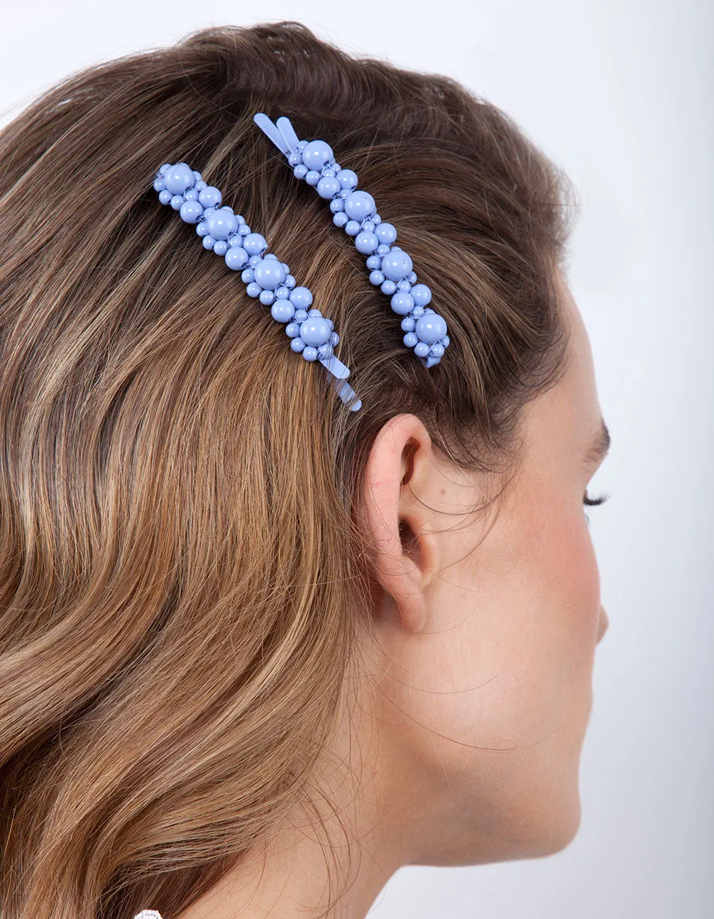 Blue Multi Bead Hair Clip Duo