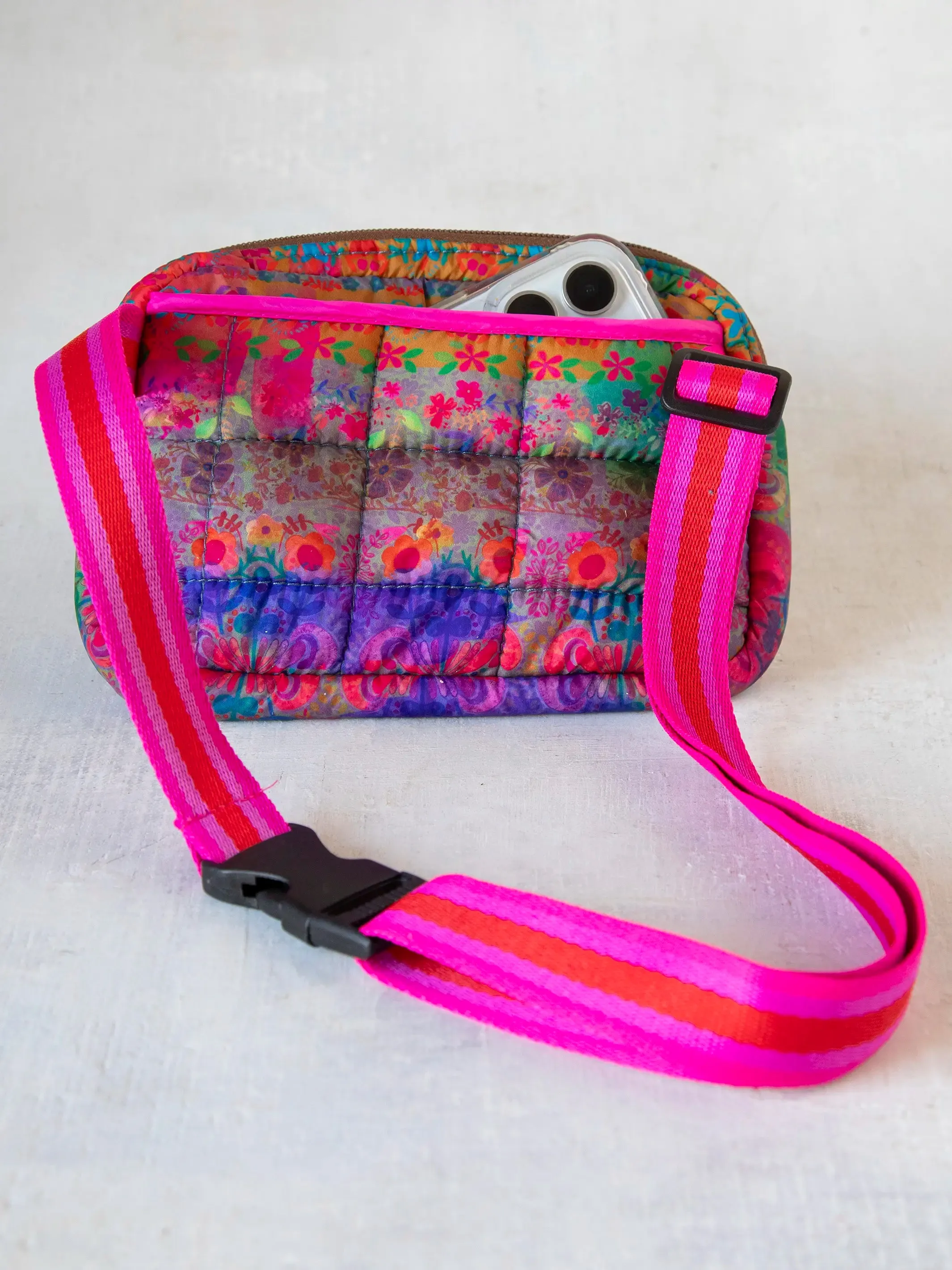 Everyday Puffy Fanny Pack - Purple Pink Floral Border