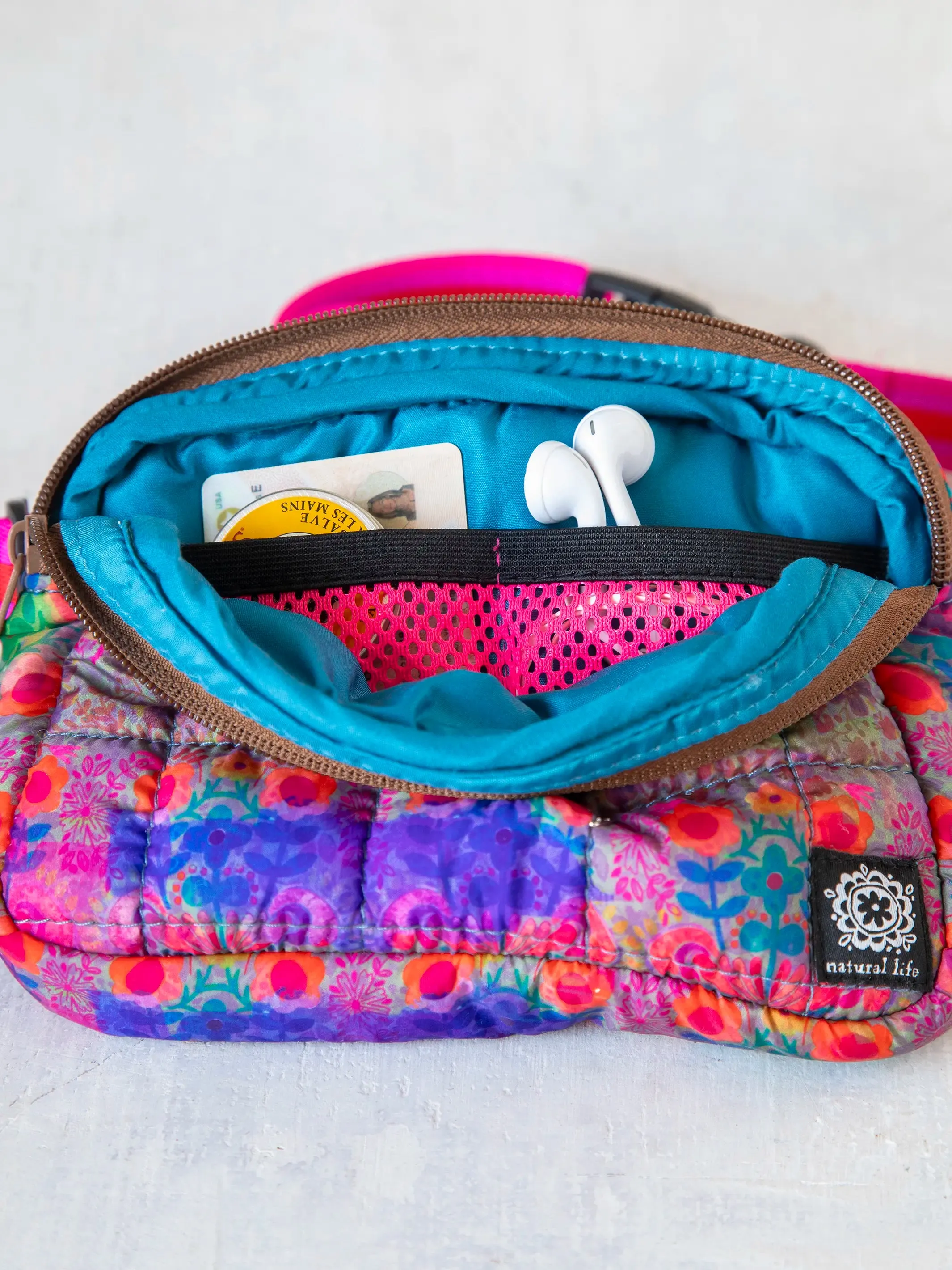 Everyday Puffy Fanny Pack - Purple Pink Floral Border