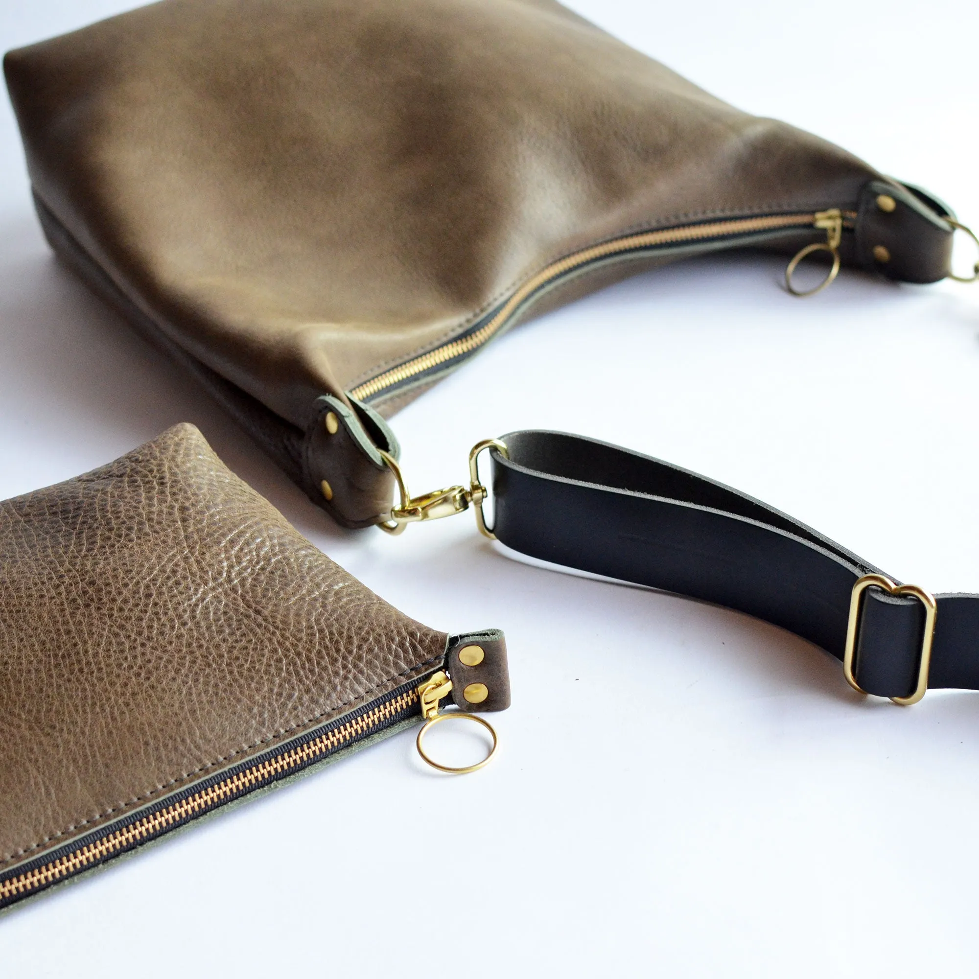 Leather BUCKET Crossbody Bag - Olive Green Leather