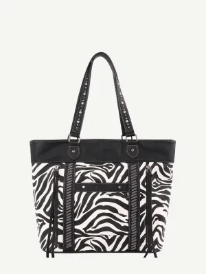 Montana West Animal Print Leather Tassel Concealed Carry Wide Tote