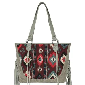 MW1174G-8317 Montana West Aztec Tapestry Fringe Concealed Carry Tote