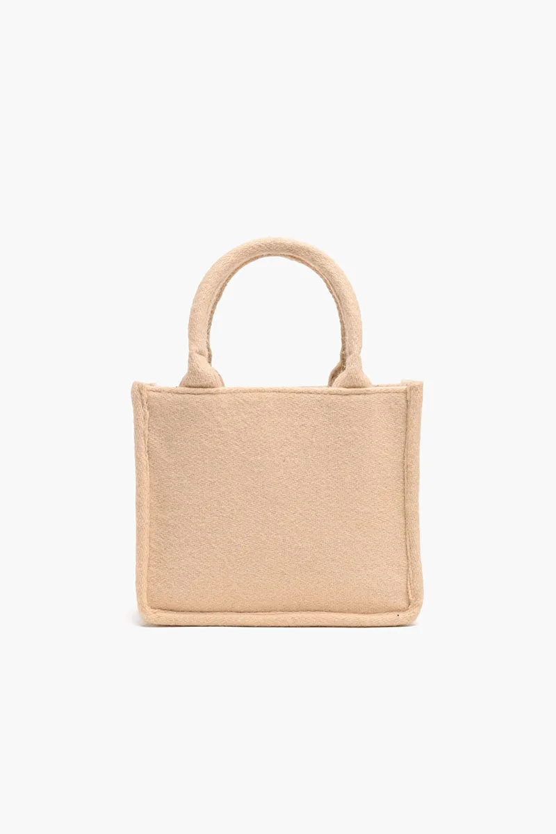 Petite Tote with Embellished Crossbody Strap-Beige