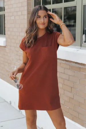 Rust Cap Sleeve Textured Mini Dress