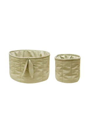 SET OF TWO QUILTED BASKETS OLIVE