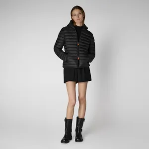 Woman's animal free hooded puffer jacket Daisy in black