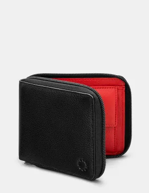 Zip Around Black And Red Leather Wallet